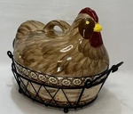 Temptations Ovenware Brown Chicken Hen Rooster Basket 1 Qt Casserole Dish 3PC. Fixed Price $19.95.
