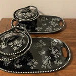 Temptations Bakeware Black Floral Lace Soup Sandwich Tray Set Of 2. Fixed Price $42.99.