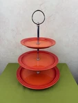 Vintage Le Creuset Volcanic Orange 3 Tier Tray Server Cake Stand Retired. Fixed Price $200.00.