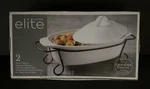 Gibson Dining Oval Stoneware Bakeware With Lid And Metal Rack 2 Pieces Unused. Fixed Price $20.00.