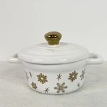 Martha Stewart Mini Holiday Cocottes 7.35 Ounces White And Gold Snowflakes. Fixed Price $12.78.