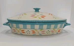 Temptations By Tara Old World Aqua Blue Casserole Baker Dish Oval W/ 2 Lids. Fixed Price $28.00.