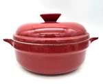 Vtg Emile Henry Round Casserole 8420 Dutch Oven Baking Dish Red 8.5" France Chip. Fixed Price $49.95.