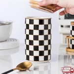 Premium Ceramic Container W/ Wooden Airtight Lid Food Storage Kitchen Decor New. Fixed Price $34.57.