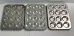 X3 Fox Run Stainless Steel Muffin & Cupcake Pans (12) 1.75"W Trays 9.5"X7". Fixed Price $30.00.