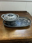 Temptations Bakeware Gray Floral Lace Soup Sandwich Tray Set. Fixed Price $18.97.