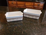 Temptations White Qt & 1.5 Bakeware W/old World Green Insulated Holders. Fixed Price $24.95.