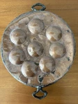 Antique French Copper Egg Poacher Escargot 13" Pan 7 Holes Brass Handles Rustic. Fixed Price $25.00.
