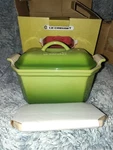Le Creuset Heritage Palm Green .8L Pate Terrine With Press. Fixed Price $150.00.