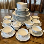 Vtg 43PC Mcm 60S Royal 713 Liege Fine China Dish Set Japan Blue Silver Floral. Fixed Price $174.50.