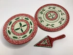 Temptations Old World Holiday Holly Berry Cake Stand Revolving Plate Server 3PCS. Fixed Price $59.99.
