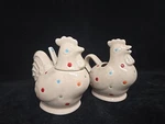Temp Tations By Tara Polka-dot Rooster Chicken Creamer & Sugar Set Spoon Beige. Fixed Price $38.00.
