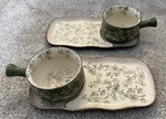 Temptations By Tara Soup Bowl Sandwich Dish Green Floral Lace Ovenware 4 Pc Set. Fixed Price $49.99.