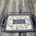 Temptations By Tara Baker Old World Blue 9 X 13 Serving Tray W/ Stand Platter. Fixed Price $45.16.