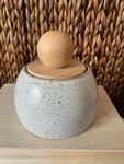 Creative Co-op Stoneware Canister "stash Jar" Natural Tight Seal Wood Lid Nwot. Fixed Price $28.95.