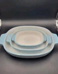 Set Of 3 Kitchenaid Azure Light Blue Nesting Ceramic Casserole Dishes. Fixed Price $39.95.