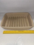The Pampered Chef Ridged Stoneware Baker Bacon Broiler Pan 9" X 6.75" 1.75". Fixed Price $25.00.