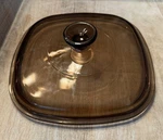 Vintage Pyrex Replacement Amber Glass Lid Square P-9-C-1 Fair Condition. Fixed Price $9.50.