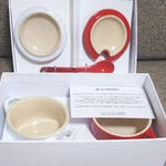 Le Creuset Pair Petit Cocotte With Spoon Cherry Red & White Luster W/box New. Fixed Price $110.00.