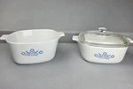 Corningware Blue Cornflower 1.5 & 1.75 Qt Baking Dishes Set With Universal Glass. Fixed Price $39.50.