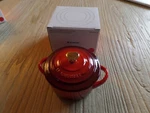 Brand New! Le Creuset Mini Cocotte 3.9IN Red With Heart Knob Gold Nib!. Fixed Price $49.99.