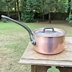 Copper 5.75" French Sauce Pan Nickel Lined Cast Iron Handle With New Mauviel Lid. Fixed Price $289.99.