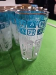 Vintage Anchor Hocking Blue & White Design Clear Drinking Glasses Set Of 8. Fixed Price $17.75.