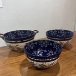 Temptations By Tara Old World Set Of 3 Blue Nesting Ceramic Bowl- No Lids. Fixed Price $23.00.