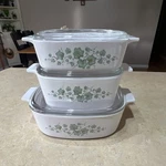 Corningware Square Ivy Floral Ceramic Casserole Dish Set With Glass Lids. Fixed Price $75.00.