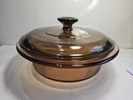 Vtg Visions Corningware V-31-B Quart Amber Casserole Dish W/pyrex Lid Made Usa. Fixed Price $14.95.