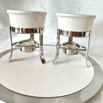 Chantal Butter Fondue Warmer Set 2 White 3 Oz Ceramic Dish Tealight Candle Stain. Fixed Price $36.00.