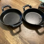 2 Staub Cast Iron 4.5" Mini Round Gratin Baking Dish - Black Made France. Fixed Price $65.00.