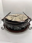 Temp-tations Tara Black Floral Lace 7 Pc Serving Set Rack Trivet Ovenware. Fixed Price $38.69.