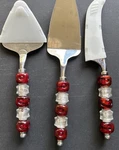 Pampered Chef Cranberry & Silver Beaded Server Set Retired. Fixed Price $50.00.