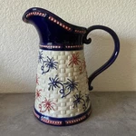 Temptations Basketweave Floral Lace Fireworks Red Blue Vase Pitcher 10 2 Qt. Fixed Price $40.00.