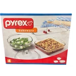 Pyrex 4-PIECE Clear Glass Bakeware Set Oven Microwave Freezer Safe Made In Usa. Fixed Price $37.99.