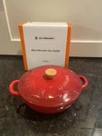 Le Creuset Mini Marmite Star Relief, Cerise / Red Stoneware 12CM Brand Box. Fixed Price $45.89.