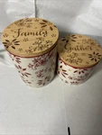 Temptations By Tara Set Of 2 Red Floral Canisters With Bamboo Lids. Fixed Price $24.00.