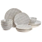 Thyme & Table TT0061 Dinnerware Black White Medallion Stoneware, 12 Piece Set. Fixed Price $43.96.