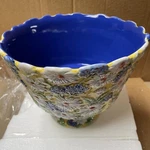 Temp-tations By Tara Blue Figural Floral Trifle Bowl New 3 Qt Ceramic Rare / Y40. Fixed Price $42.86.