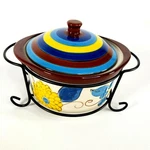 Temptations 9 Oz Individual Oval Casserole & Lid Metal Stand Old World Cranberry. Fixed Price $12.71.