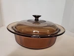 Corning Vision Ware Amber 2.5 Qt Ribbed Casserole Dish V-33-B With Lid. Fixed Price $16.05.