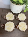Temptations Set Of Coasters Lids Floral Lace Brown PPP-JN-939407. Fixed Price $14.99.