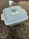 Creuset Stoneware 3-QUART Square Casserole With Lid, Sky Blue. Fixed Price $99.99.