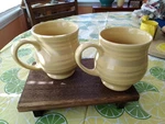 Set 2 Temptations Yellow With Tan Stripes Brand New 16 Oz Coffee Cups No Box. Fixed Price $24.50.