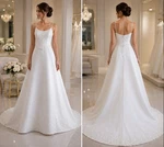 New Demetrios Bridal Wedding Gown Size 8 White Beaded Dress Train Shawl Set. Fixed Price $199.00.