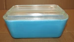 Vintage Pyrex Blue Rectangular Refrigerator Dish #502-B W/ Glass Lid #502-C. Fixed Price $18.00.