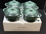 Le Creuset Of 4 Stoneware Round Mini Cocottes, Ombre Green, Box. Fixed Price $84.15.