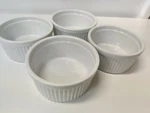 Lot Of 4 Una Porcelain Ramekins Ribbed White Custard 3.5 Dia Norpro. Fixed Price $14.90.