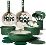 21-PIECE Green Non-stick Ceramic Cookware Set Induction & Dishwasher Safe. Fixed Price $99.99.